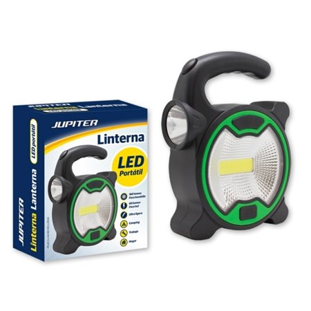 Lanterna LED Jupiter COB+1 - Lâmpada de 160lm, LED de 60lm - Funciona com 3 pilhas AA (não incluídas) - Preto/Verde