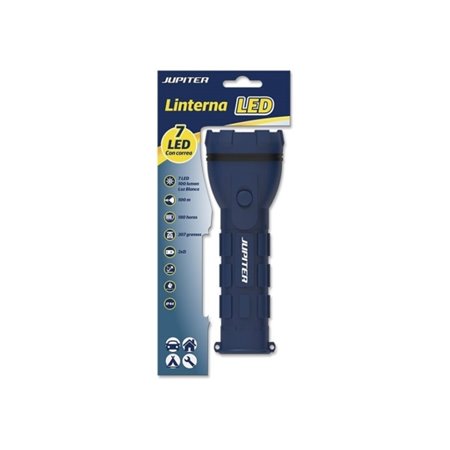 Lanterna Jupiter 7 LED 100lm Luz Branca - Corpo emborrachado - Classificação IP44 - Funciona com 2 pilhas D R20 (não incluídas) 