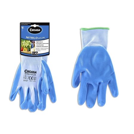 Luvas de trabalho Cegasa tamanho 10 - Fabricadas em nylon com revestimento de nitrilo na palma e nos dedos - Azuis