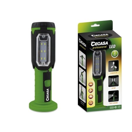 Lanterna LED profissional Cegasa - 3 painéis de LED e luz frontal - 3 modos de iluminação - Funciona com 3 pilhas AAA (não inclu