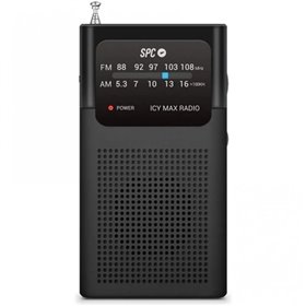 Rádio portátil analógico FM/AM SPC Icy Max - Entrada de 3,5 mm - Antena telescópica - Alimentação por bateria - Preto