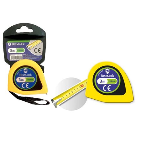 Fita métrica Bismark 3m com freio - Alça de pulso - Resistente para casa e escritório - Amarela
