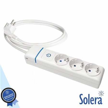 Tomada Elétrica c/ 3 Saídas Interruptor 1.5M Branco Solera