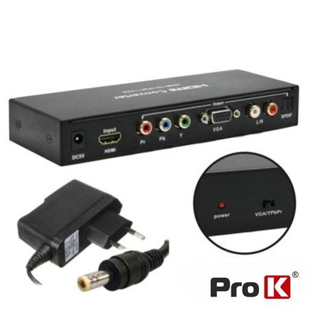 Conversor HDMI - VGA e RGB c/ Saída áudio Spdif Prok