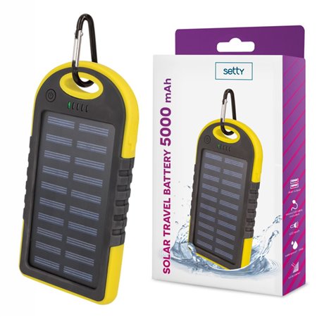 Powerbank 5000Mah Amarelo c/ Painel Solar e 2 USB