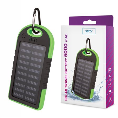 Powerbank 5000Mah Verde c/ Painel Solar e 2 USB