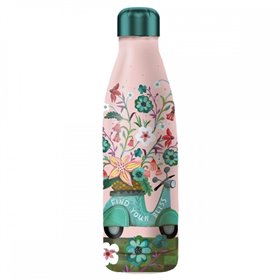 Garrafa isotérmica rosa Enesco com flores e estampa de motocicleta
